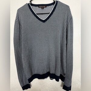 Michael Kors Men’s Geometric Knit Pullover | Navy Blue White V-Neck Sweater M